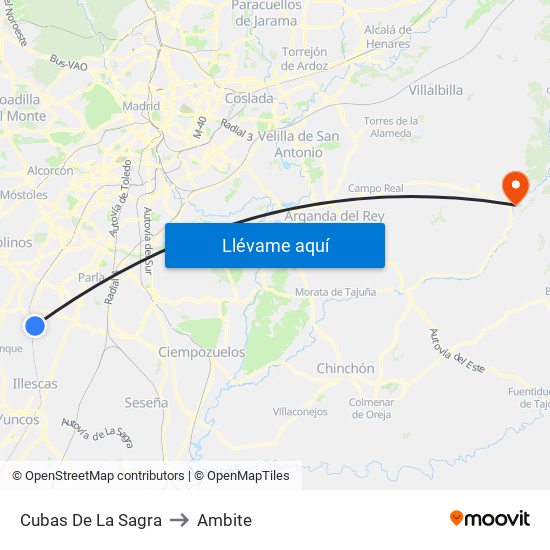 Cubas De La Sagra to Ambite map