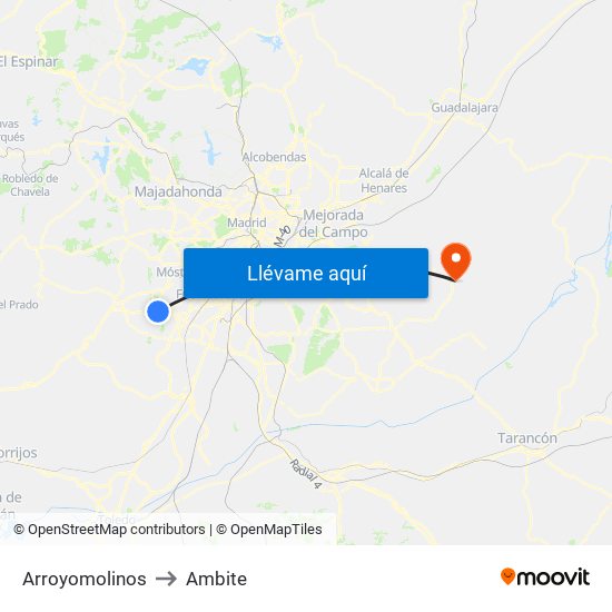 Arroyomolinos to Ambite map