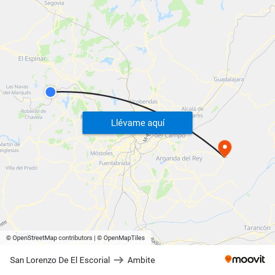 San Lorenzo De El Escorial to Ambite map