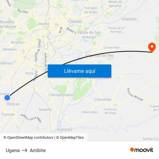 Ugena to Ambite map