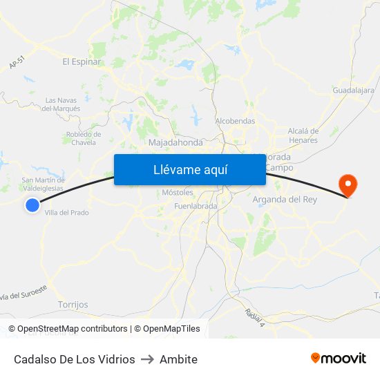 Cadalso De Los Vidrios to Ambite map
