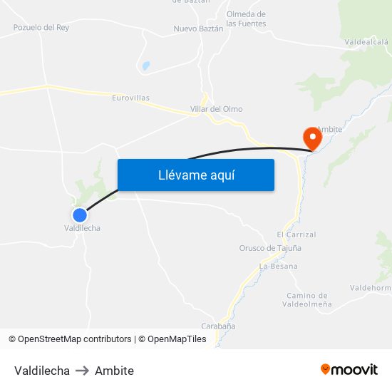 Valdilecha to Ambite map
