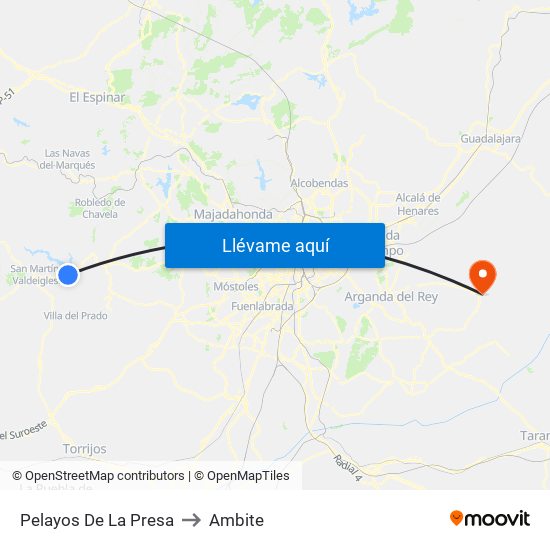 Pelayos De La Presa to Ambite map