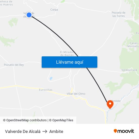 Valverde De Alcalá to Ambite map
