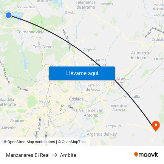 Manzanares El Real to Ambite map