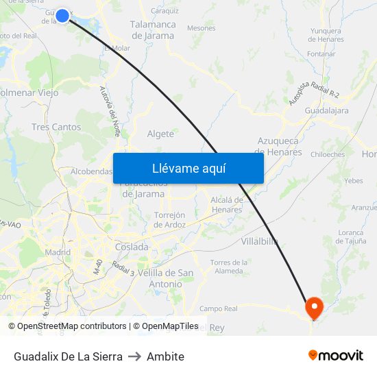 Guadalix De La Sierra to Ambite map