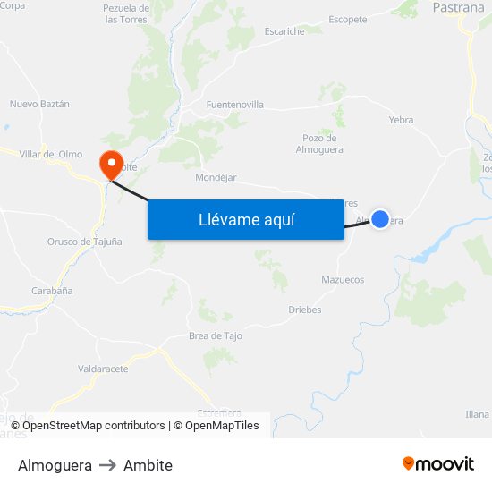 Almoguera to Ambite map