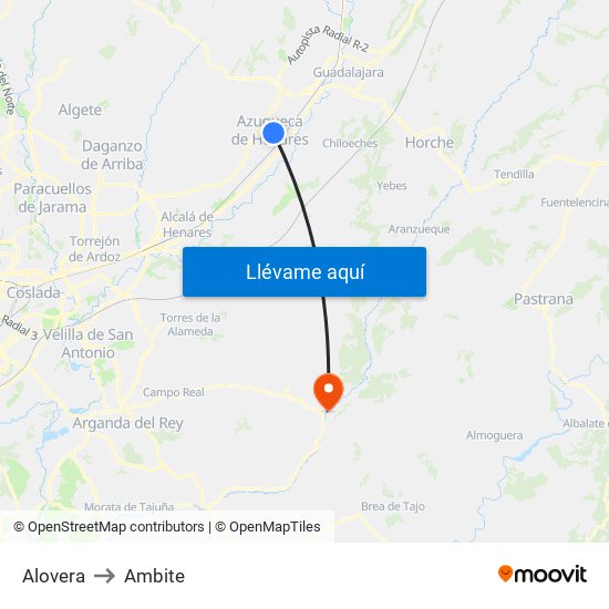 Alovera to Ambite map