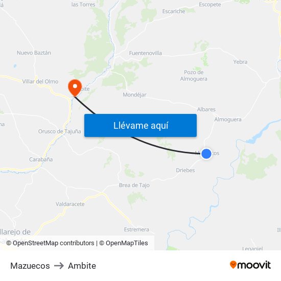 Mazuecos to Ambite map