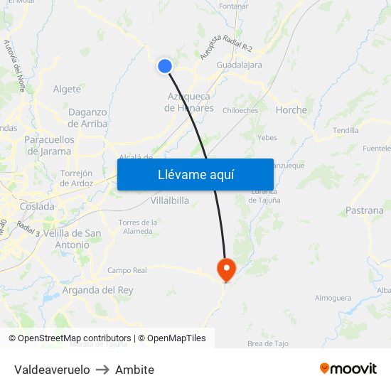 Valdeaveruelo to Ambite map