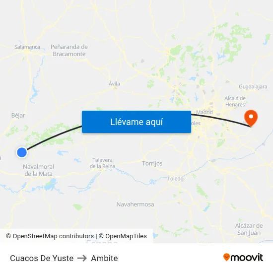 Cuacos De Yuste to Ambite map