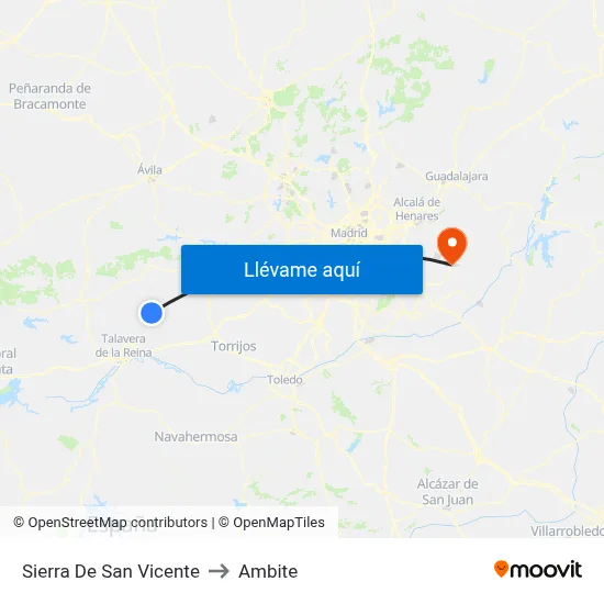 Sierra De San Vicente to Ambite map