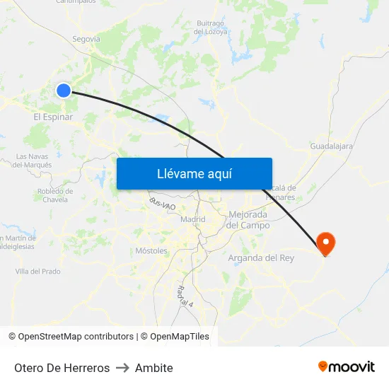 Otero De Herreros to Ambite map