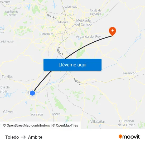 Toledo to Ambite map