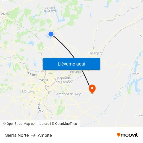 Sierra Norte to Ambite map