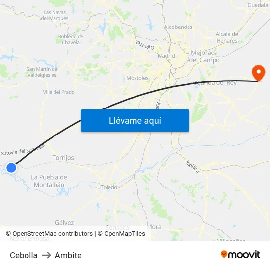 Cebolla to Ambite map