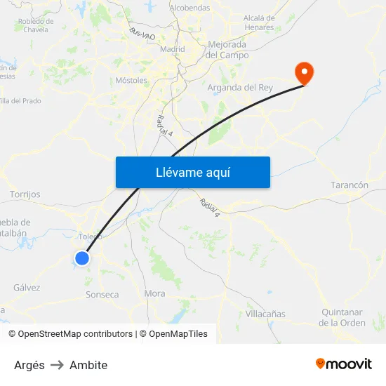 Argés to Ambite map