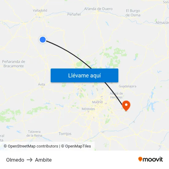 Olmedo to Ambite map