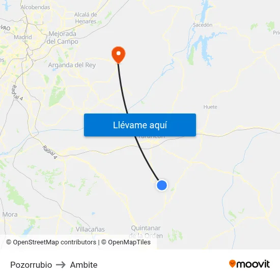 Pozorrubio to Ambite map