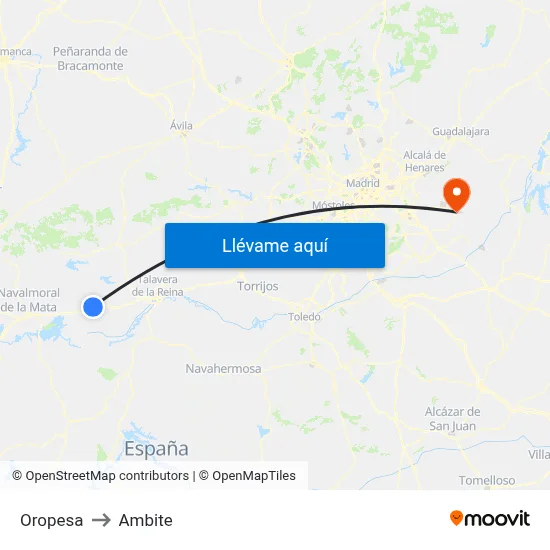 Oropesa to Ambite map