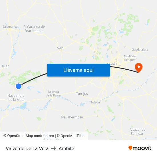 Valverde De La Vera to Ambite map