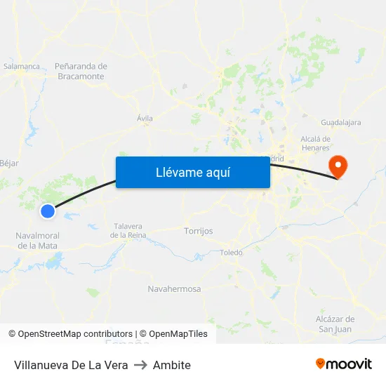 Villanueva De La Vera to Ambite map
