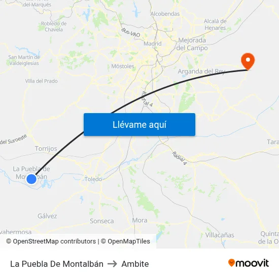 La Puebla De Montalbán to Ambite map
