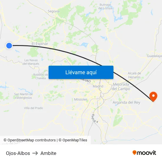 Ojos-Albos to Ambite map