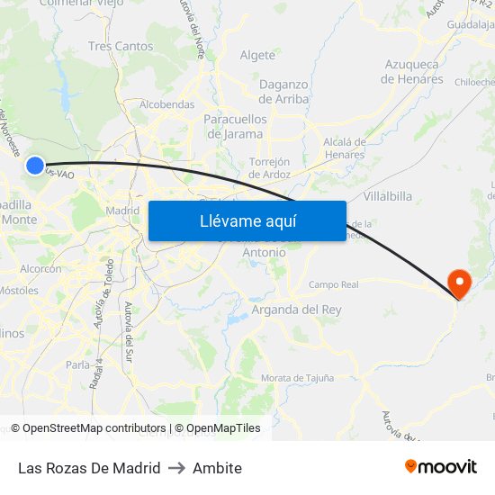 Las Rozas De Madrid to Ambite map