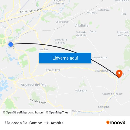 Mejorada Del Campo to Ambite map