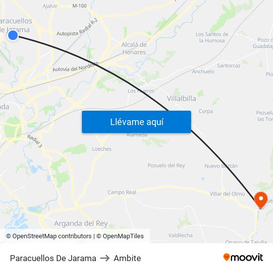 Paracuellos De Jarama to Ambite map