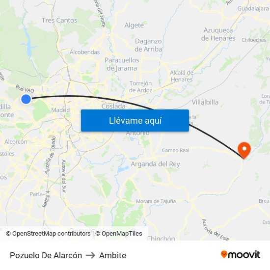 Pozuelo De Alarcón to Ambite map