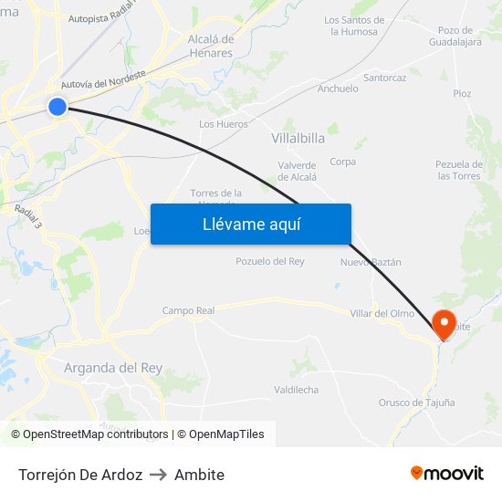 Torrejón De Ardoz to Ambite map