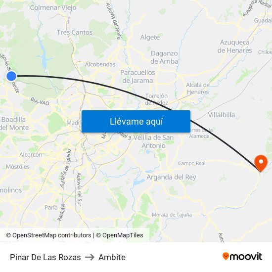 Pinar De Las Rozas to Ambite map