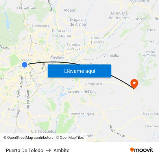 Puerta De Toledo to Ambite map
