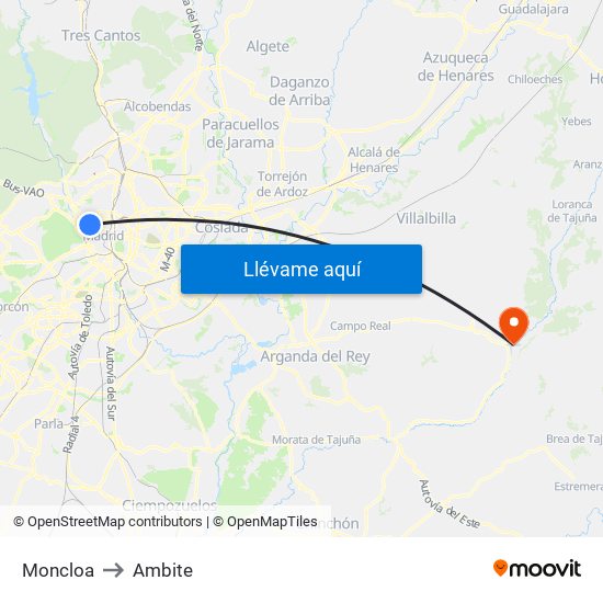 Moncloa to Ambite map