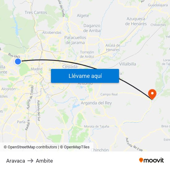 Aravaca to Ambite map