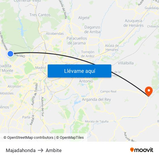 Majadahonda to Ambite map