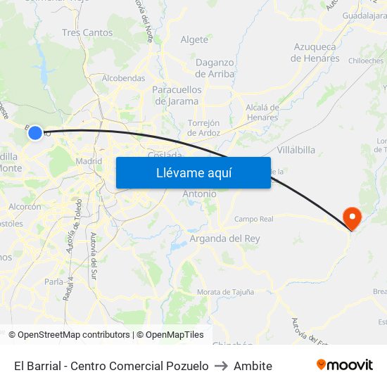 El Barrial - Centro Comercial Pozuelo to Ambite map