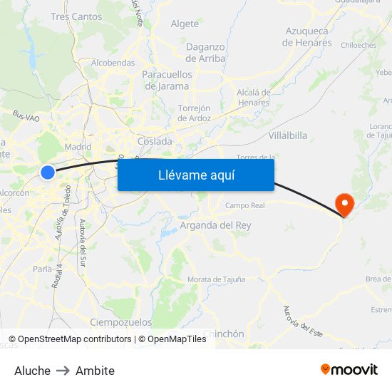 Aluche to Ambite map