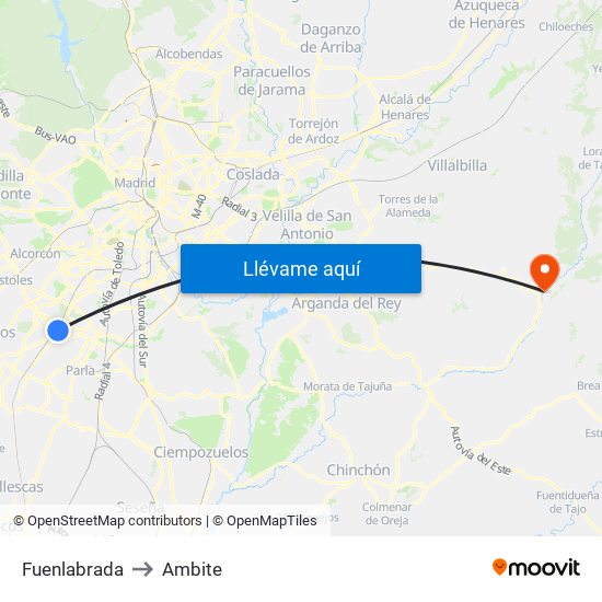 Fuenlabrada to Ambite map