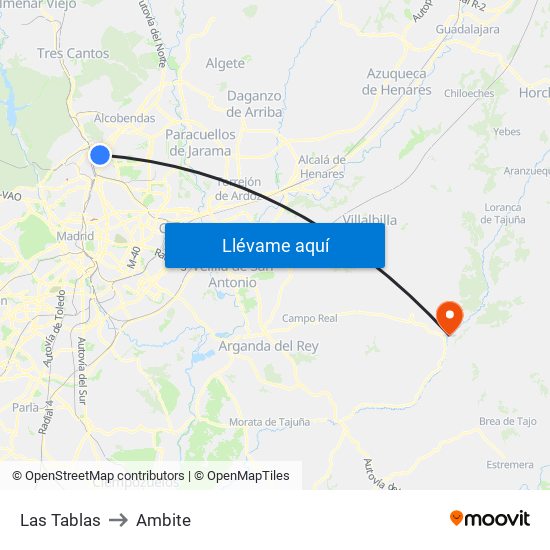 Las Tablas to Ambite map