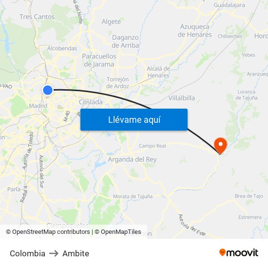 Colombia to Ambite map