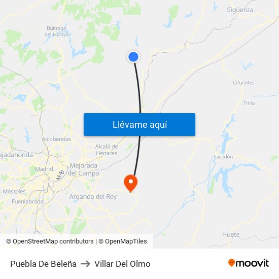 Puebla De Beleña to Villar Del Olmo map
