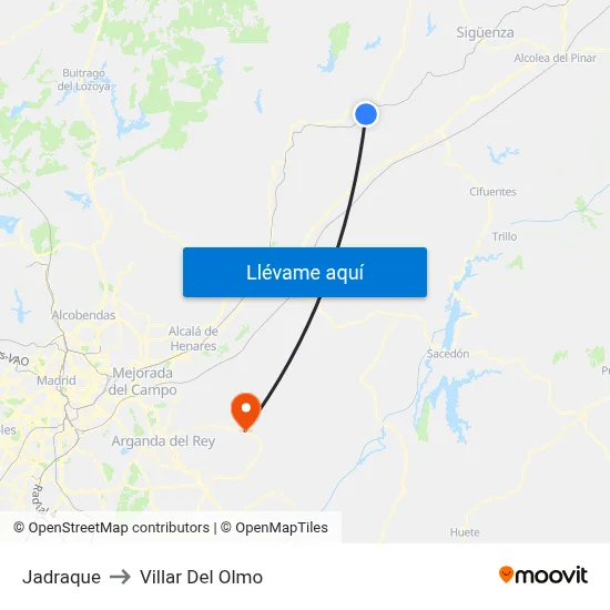 Jadraque to Villar Del Olmo map