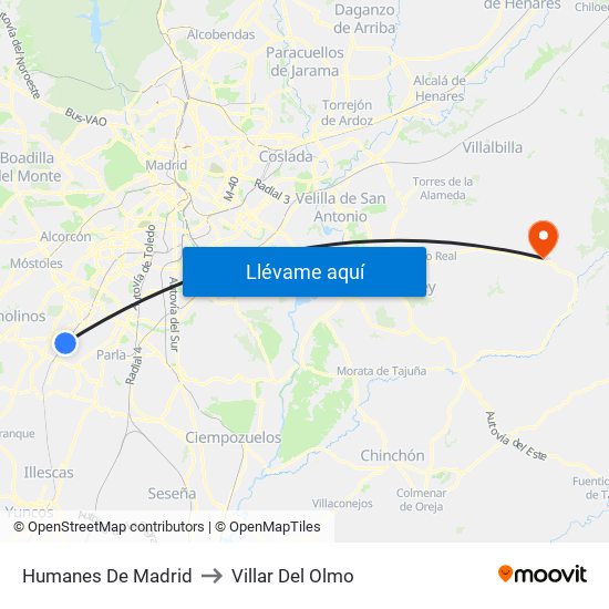 Humanes De Madrid to Villar Del Olmo map