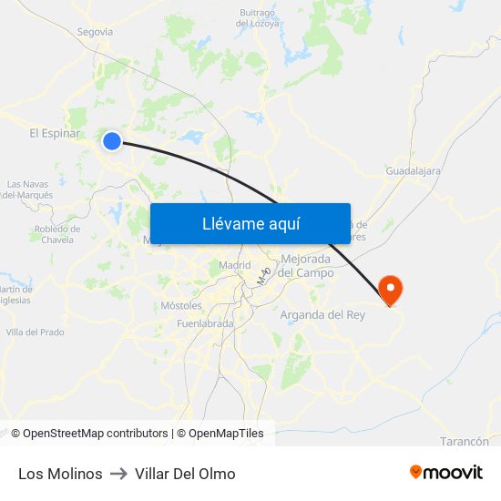 Los Molinos to Villar Del Olmo map