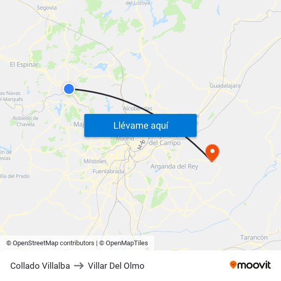 Collado Villalba to Villar Del Olmo map