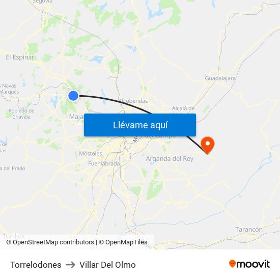 Torrelodones to Villar Del Olmo map