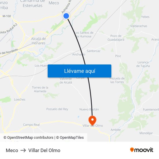 Meco to Villar Del Olmo map